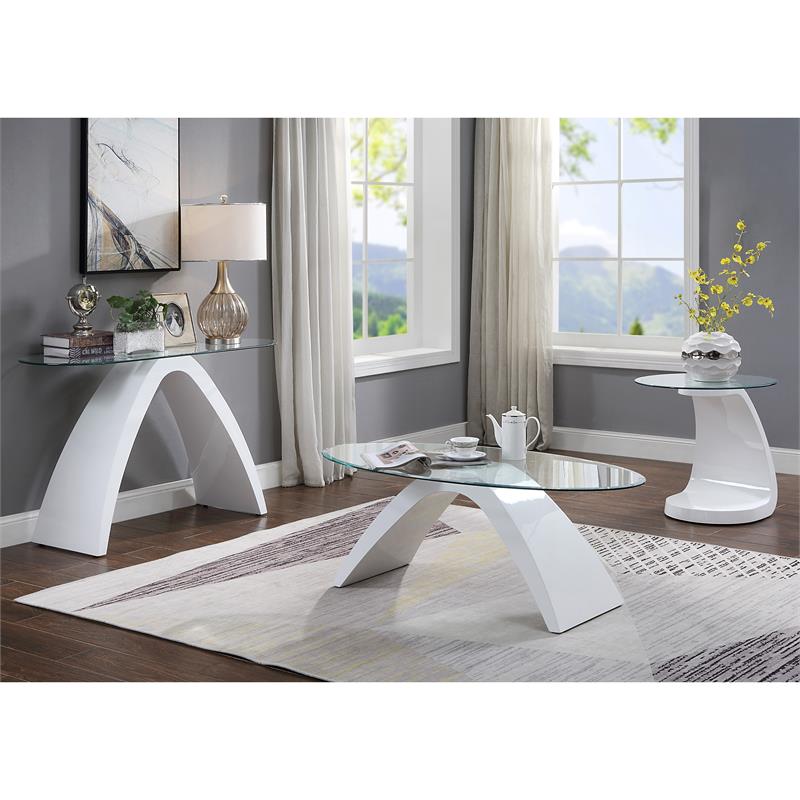 Furniture of America Pelletoni Wood 3-Piece Coffee Table Set in White