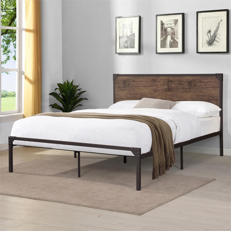 Furniture of America Budenholz Metal Full Platform Bed in Brown