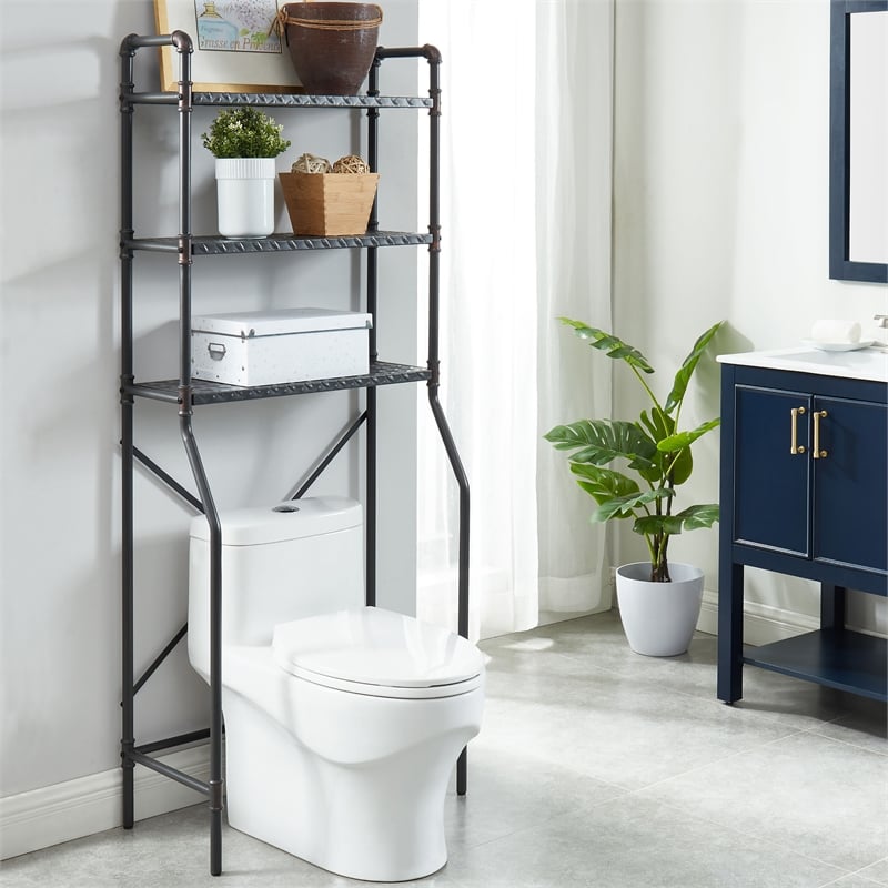 Furniture of America Fesh Metal Over the Toilet Shelf Organizer in Sand Black