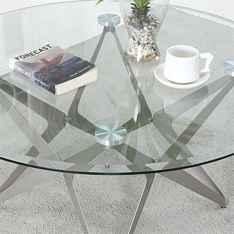Furniture of America Staneri Glass Top Coffee Table in Gold Champagne