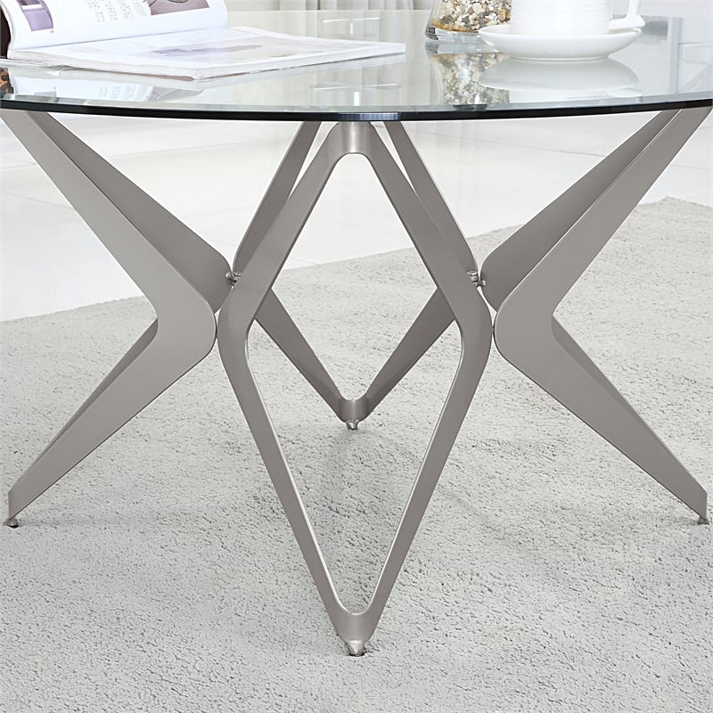 Furniture of America Staneri Glass Top Coffee Table in Gold Champagne
