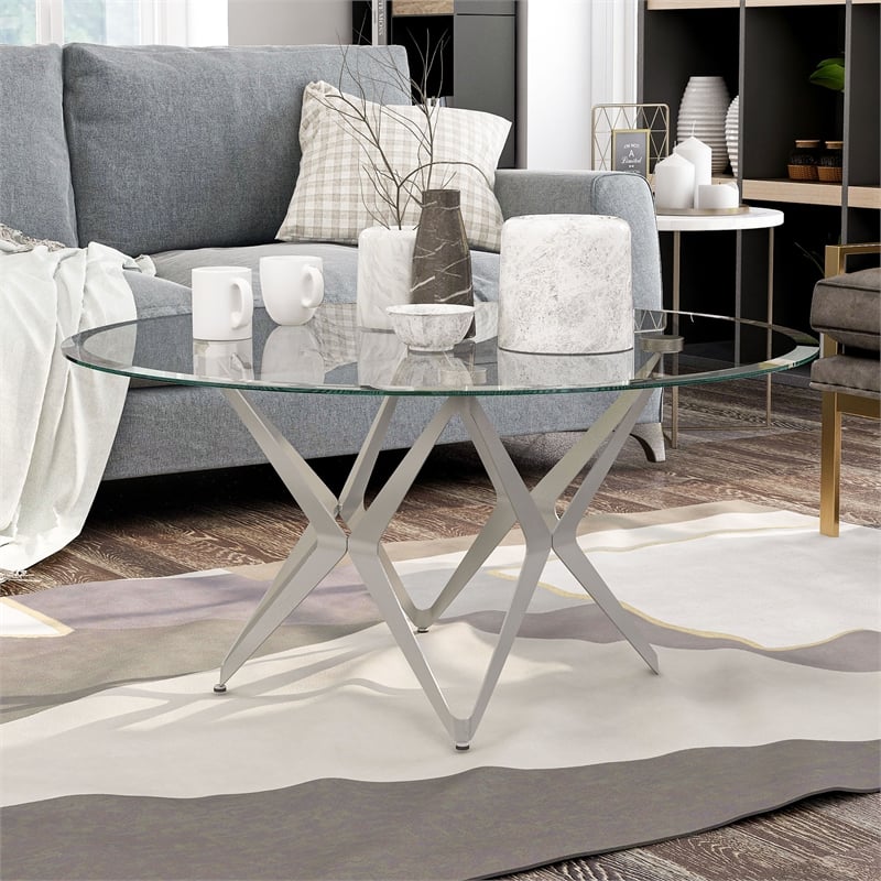 Furniture of America Staneri Glass Top Coffee Table in Gold Champagne