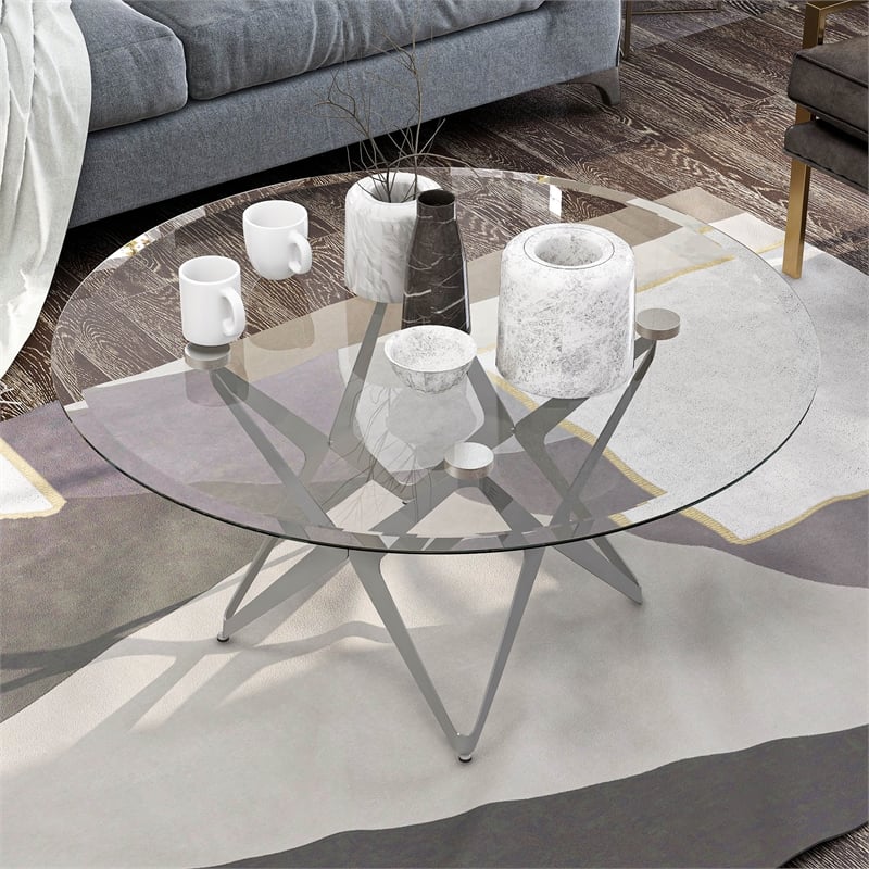 Furniture of America Staneri Glass Top Coffee Table in Gold Champagne