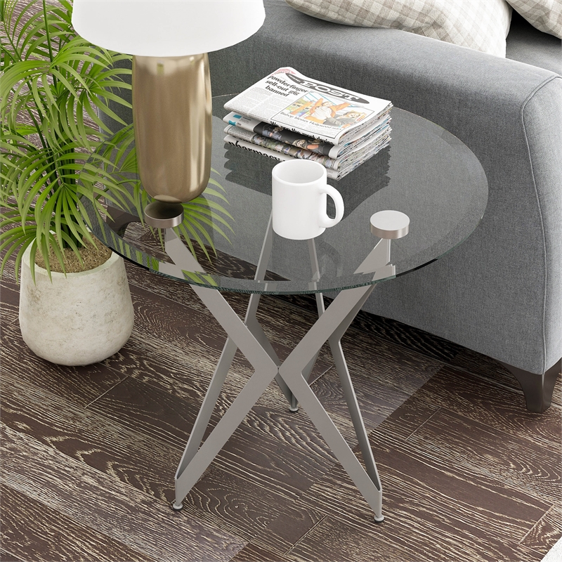 Furniture of America Staneri Contemporary Glass Top End Table in Champagne Gold