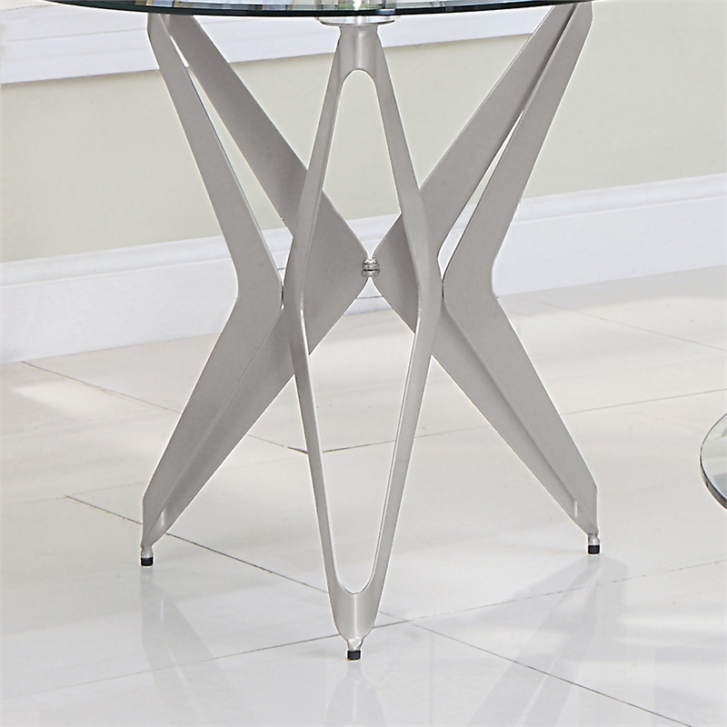 Furniture of America Staneri Contemporary Glass Top End Table in Champagne Gold