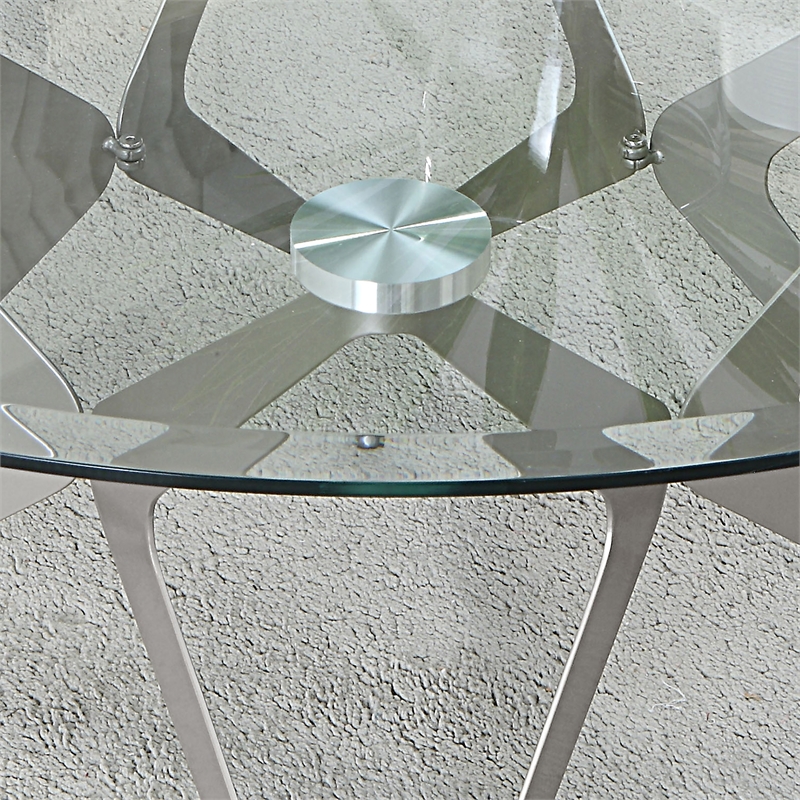 Furniture of America Staneri Contemporary Glass Top End Table in Champagne Gold