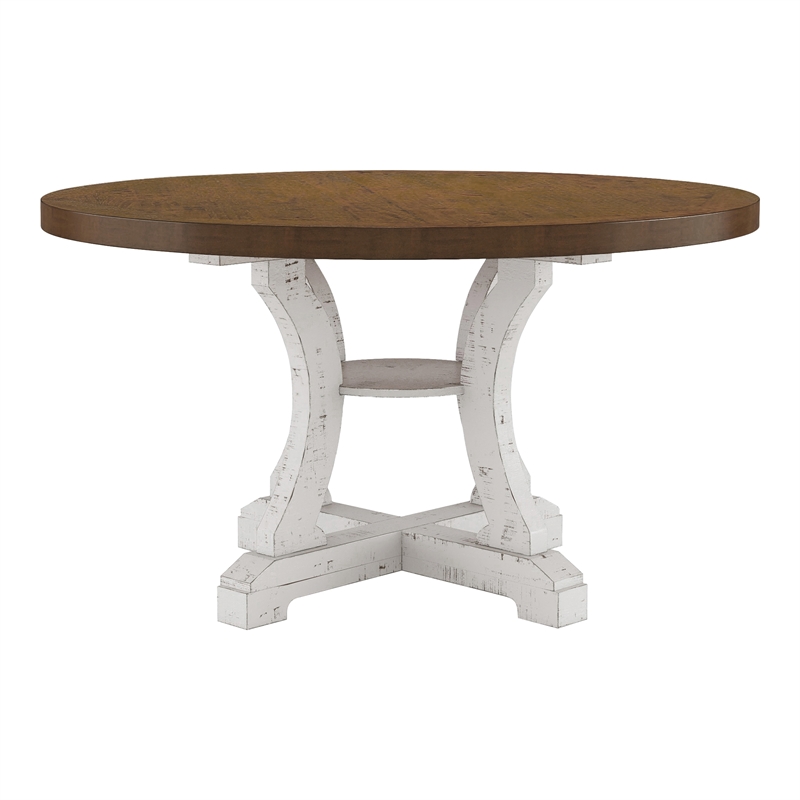 Furniture of America Muschamp Wood Dining Table in Antique White and Dark Oak