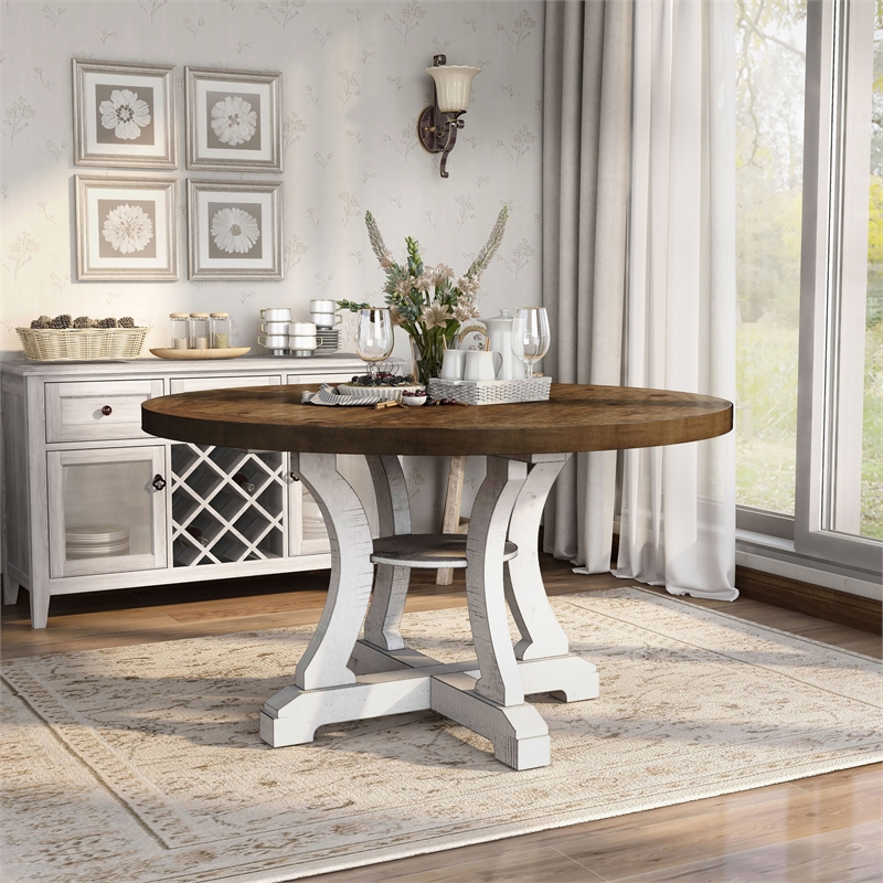 Furniture of America Muschamp Wood Dining Table in Antique White and Dark Oak