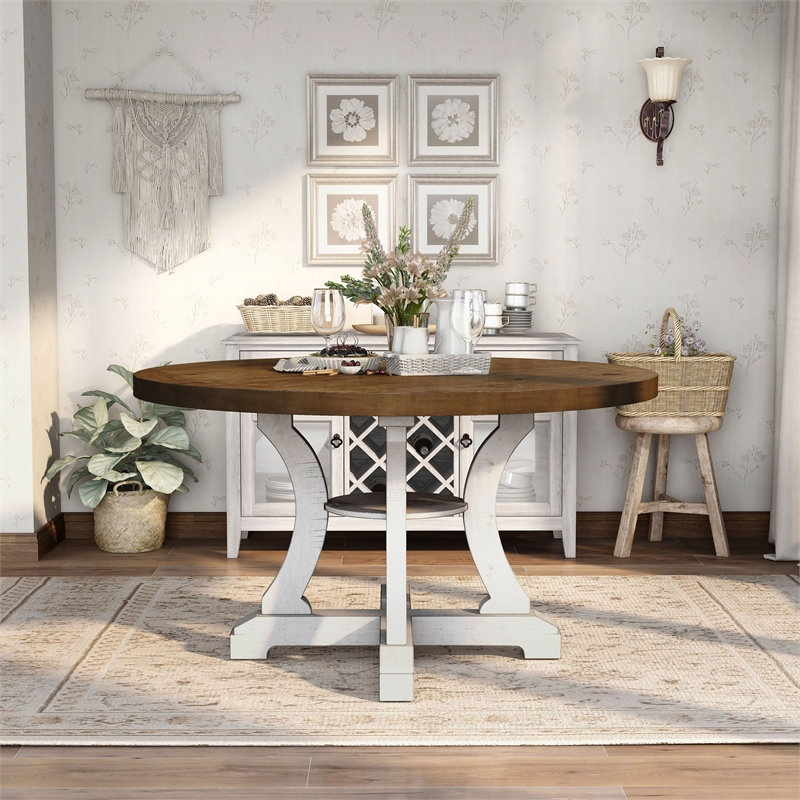 Furniture of America Muschamp Wood Dining Table in Antique White and Dark Oak