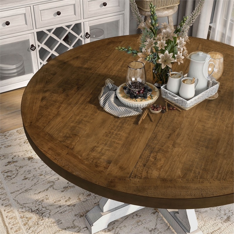 Furniture of America Muschamp Wood Dining Table in Antique White and Dark Oak