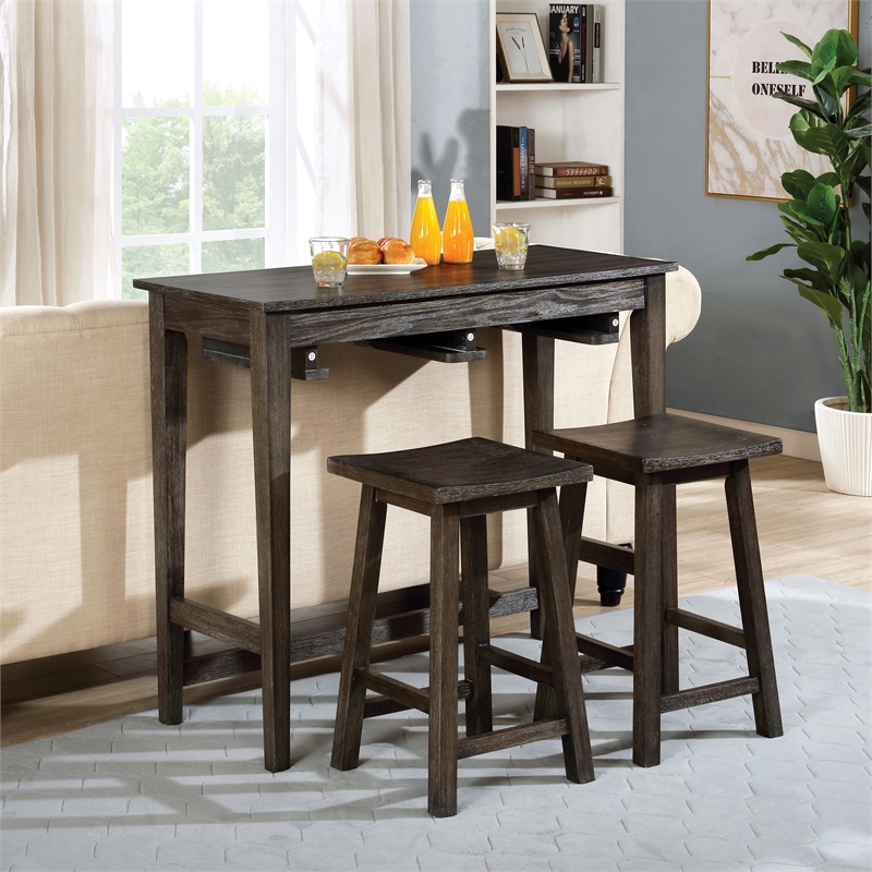 Furniture of America Elda Wood 3-Piece Counter Height Table Set in Gray