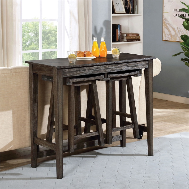Furniture of America Elda Wood 3-Piece Counter Height Table Set in Gray