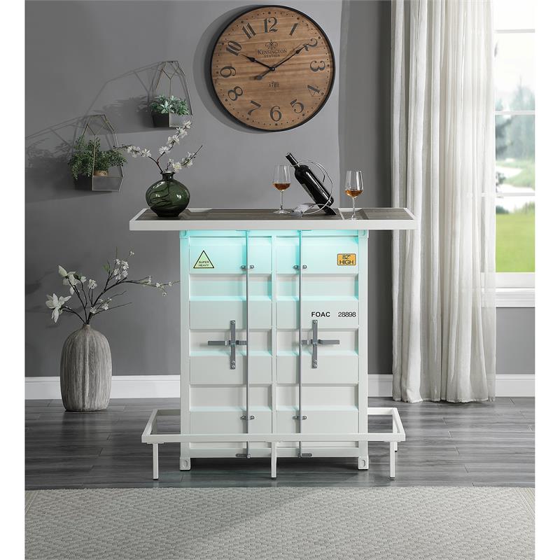 Furniture of America Lionna Contemporary Metal Storage Bar Table in White