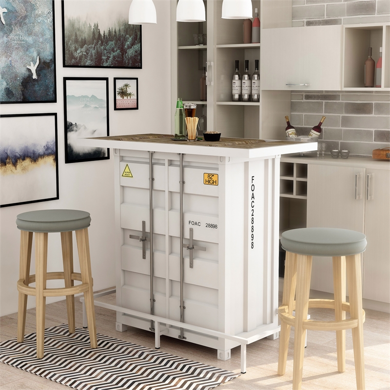 Furniture of America Lionna Contemporary Metal Storage Bar Table in White