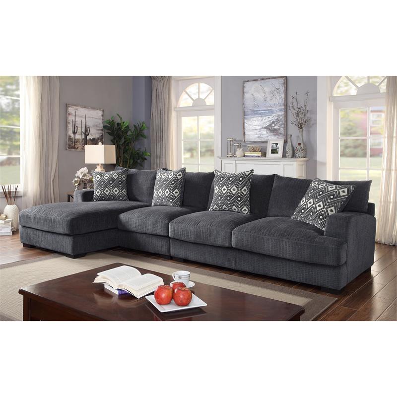 Furniture of America Turnstein Chenille Large L-Shaped Sectional in Gray