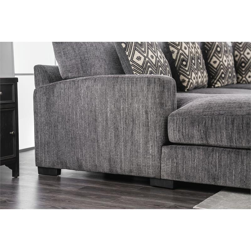 Furniture of America Turnstein Chenille Large L-Shaped Sectional in Gray