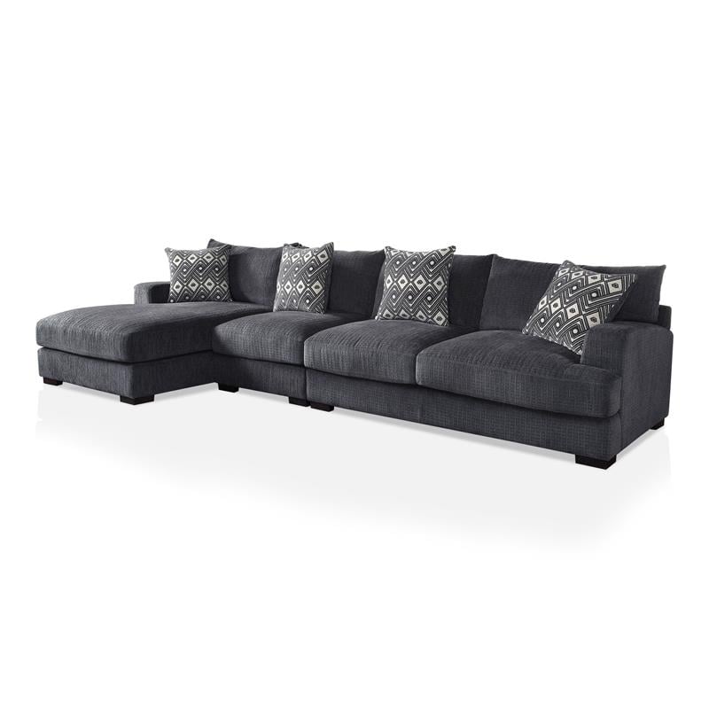 Furniture of America Turnstein Chenille Large L-Shaped Sectional in Gray