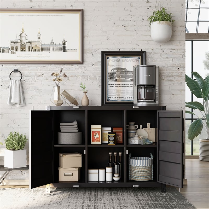 Furniture of America Lionna Metal 6-Shelf Console Table in Sand Black