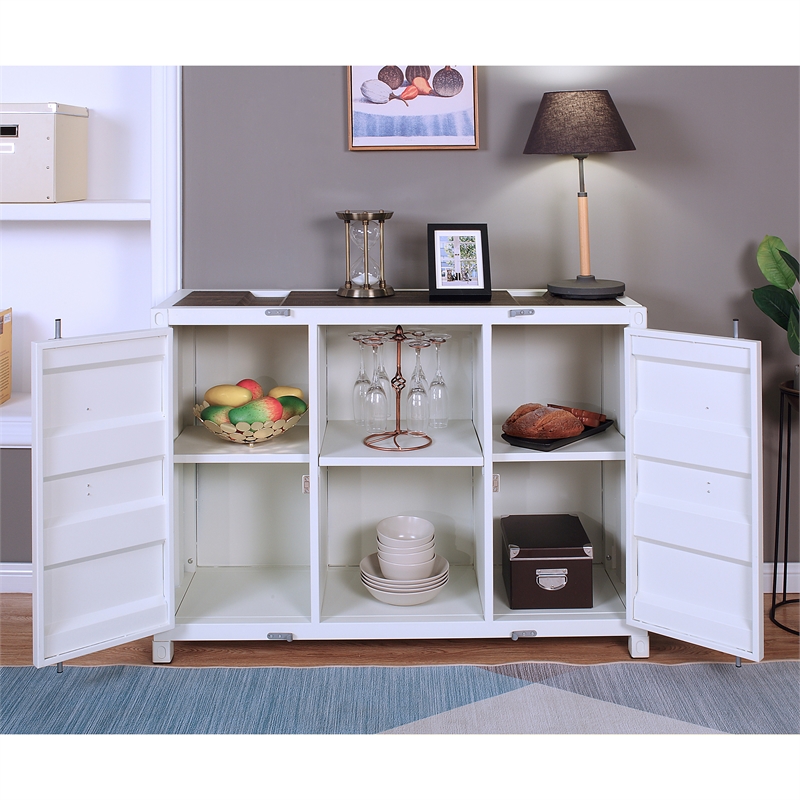 Furniture of America Lionna Metal 6-Shelf Console Table in Sand White