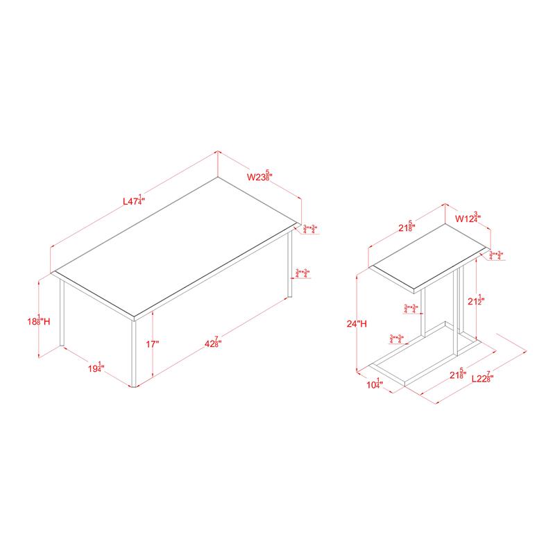 Furniture of America Onnah Contemporary Metal 2-Piece Coffee Table Set in White