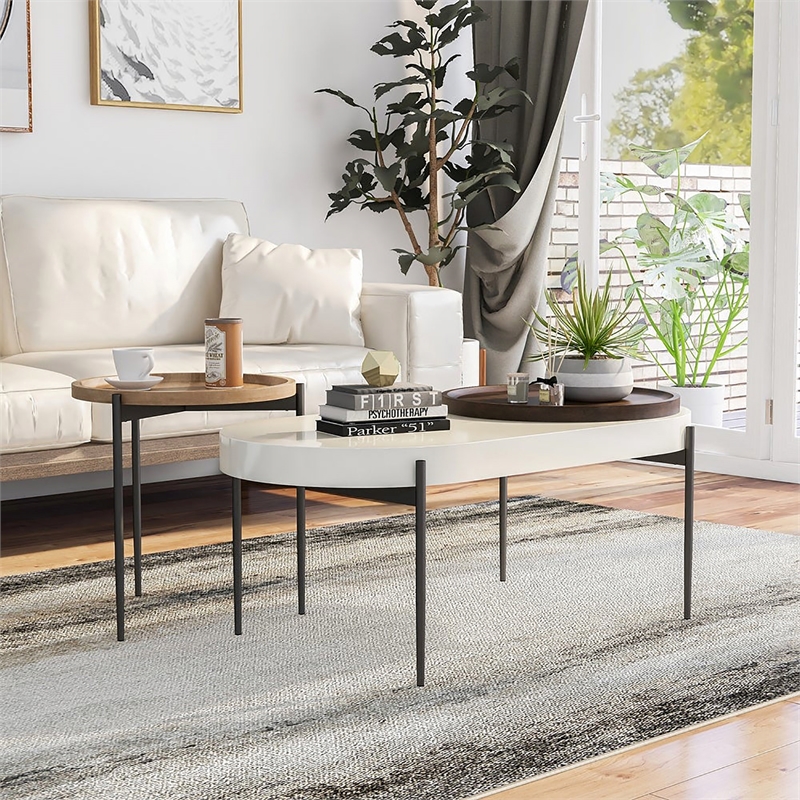 Furniture of America Hylen Metal 2-Piece Coffee Table Set in Natural Tone