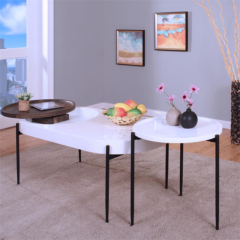 Furniture of America Hylen Metal 2-Piece Coffee Table Set in White
