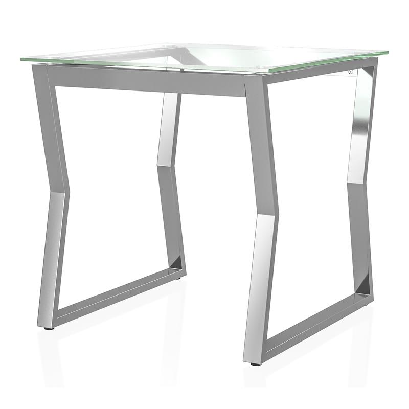 Furniture of America Syann Contemporary Glass Top End Table in Chrome