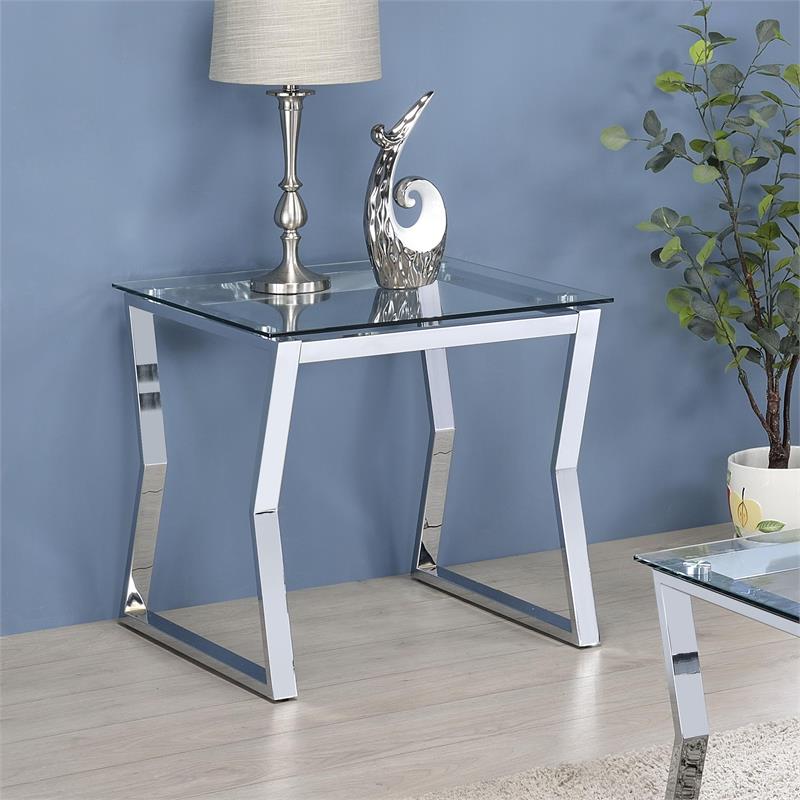Furniture of America Syann Contemporary Glass Top End Table in Chrome