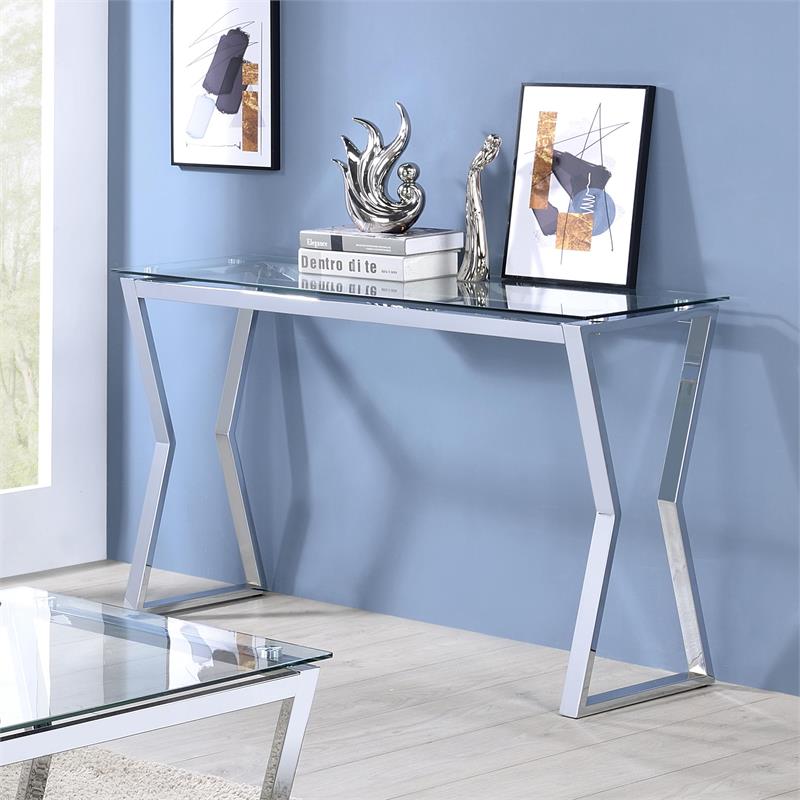 Furniture of America Syann Contemporary Glass Top Console Table in