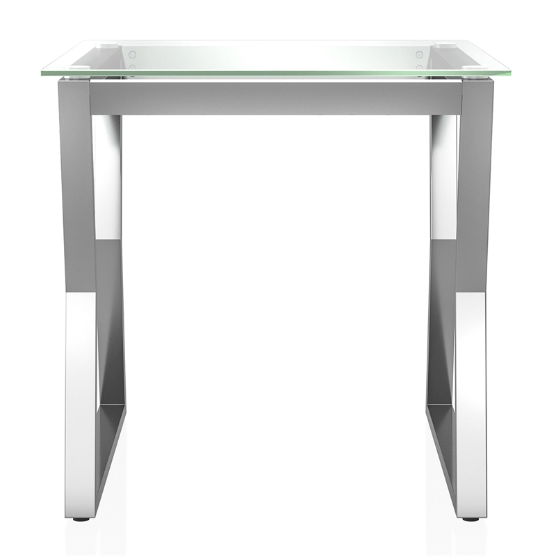 Furniture of America Syann Glass Top 2-Piece Coffee Table Set in Chrome