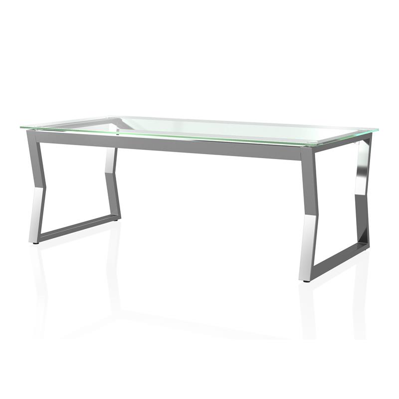 Furniture of America Syann Glass Top 2-Piece Coffee Table Set in Chrome