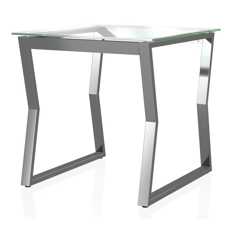 Furniture of America Syann Glass Top 2-Piece Coffee Table Set in Chrome