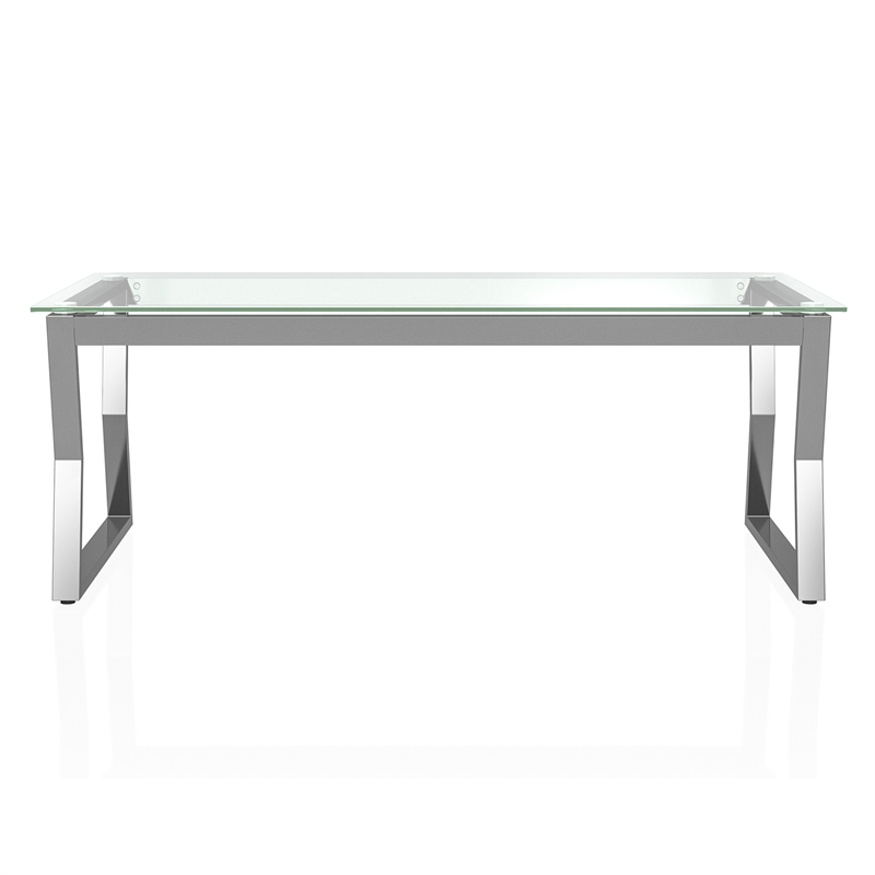 Furniture of America Syann Glass Top 2-Piece Coffee Table Set in Chrome