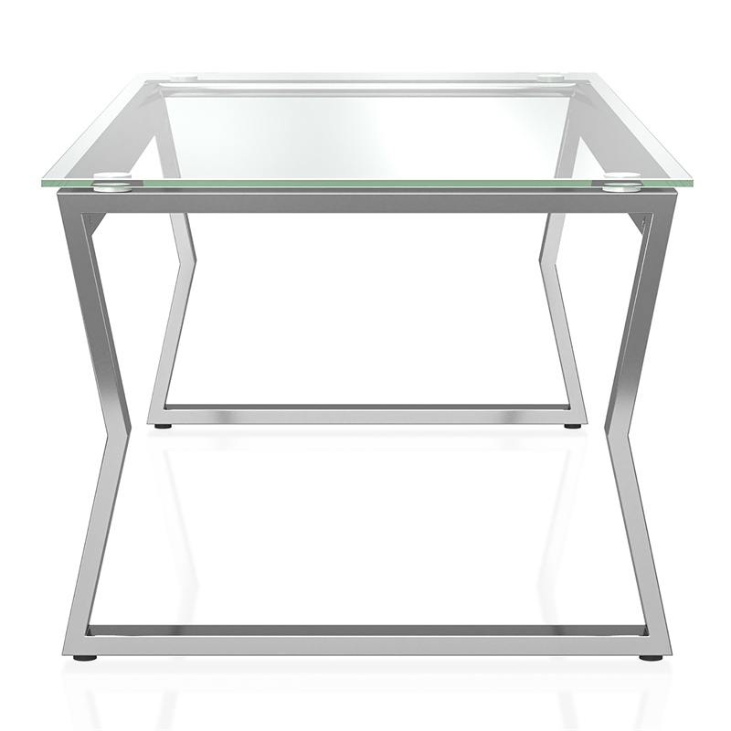Furniture of America Syann Glass Top 2-Piece Coffee Table Set in Chrome