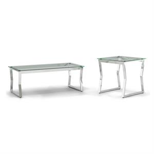 furniture of america syann glass top 2-piece coffee table set in chrome