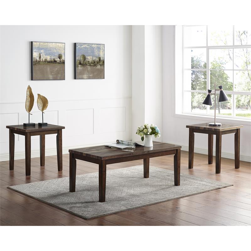 Furniture of America Korlyn Wood 3-Piece Coffee Table Set in Dark Walnut