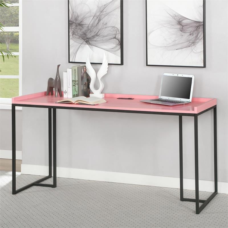 Furniture of America Timor Modern Wood Computer Desk with USB in Pink