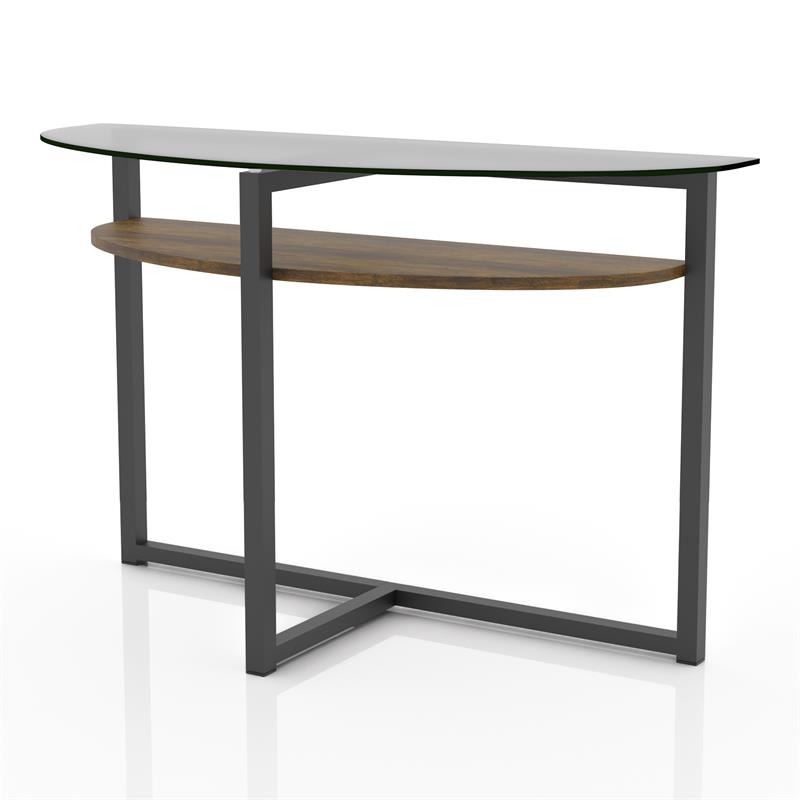 Furniture of America Barker Industrial Glass Top Console Table in Black Chrome