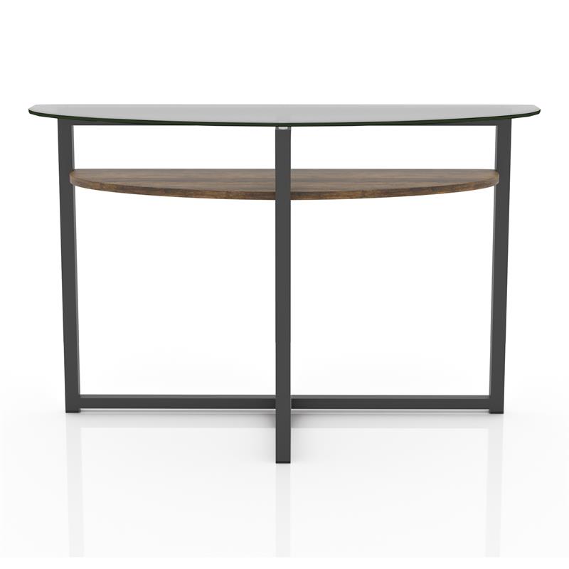 Furniture of America Barker Industrial Glass Top Console Table in Black Chrome