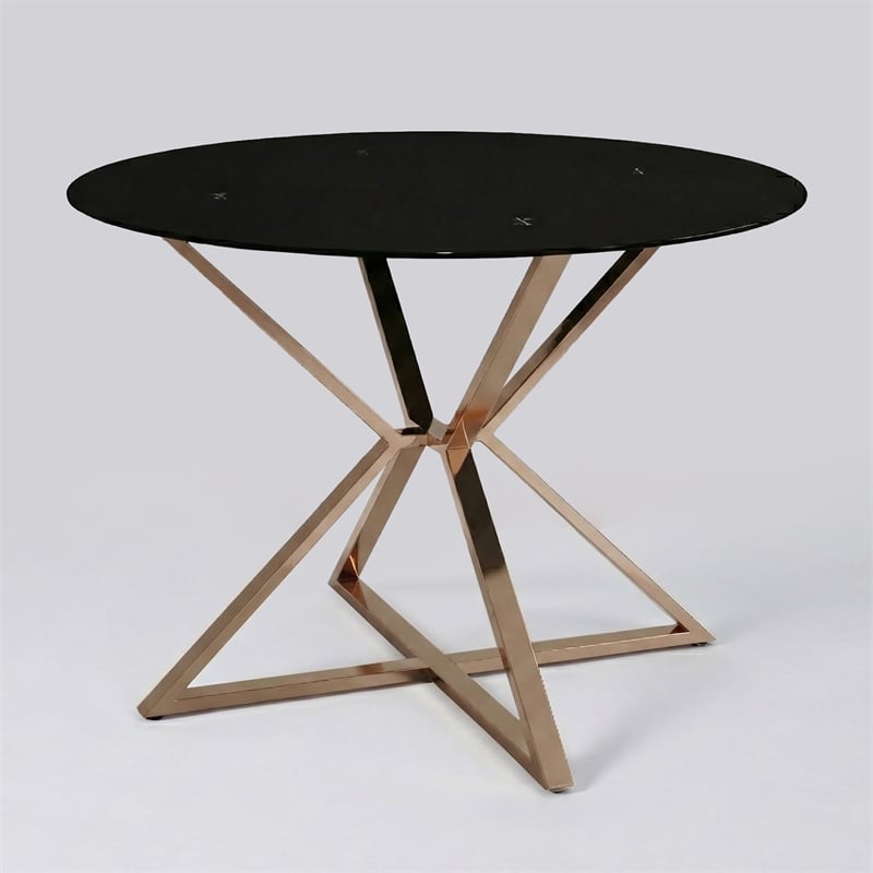 Furniture of America Leonisis Glass Top Round Dining Table in Gold