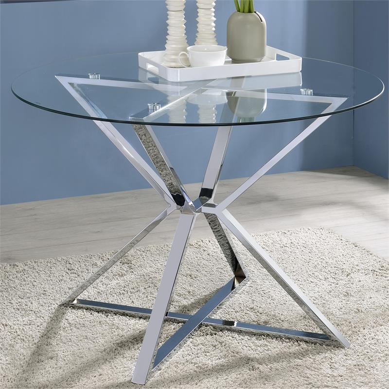 Furniture of America Leonisis Glass Top Round Dining Table in Chrome ...