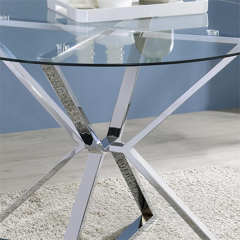 Furniture of America Leonisis Glass Top Round Dining Table in Chrome