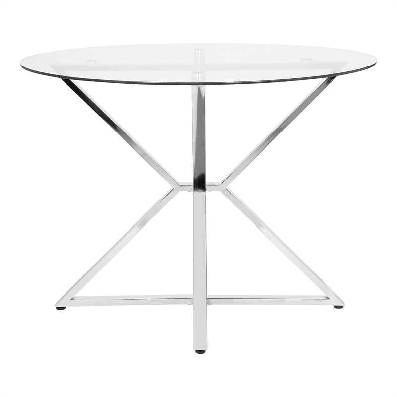 Furniture of America Leonisis Glass Top Round Dining Table in Chrome