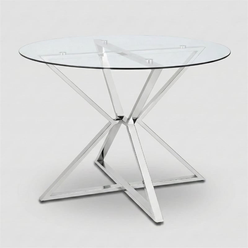 Furniture of America Leonisis Glass Top Round Dining Table in Chrome