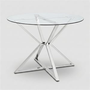 Furniture of America Leonisis Glass Top Round Dining Table in Chrome