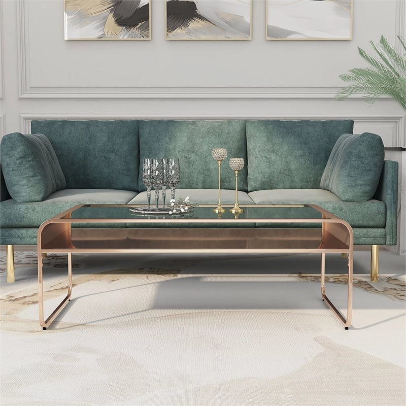 Furniture of America Mexller Contemporary Glass Top Coffee Table in Gold