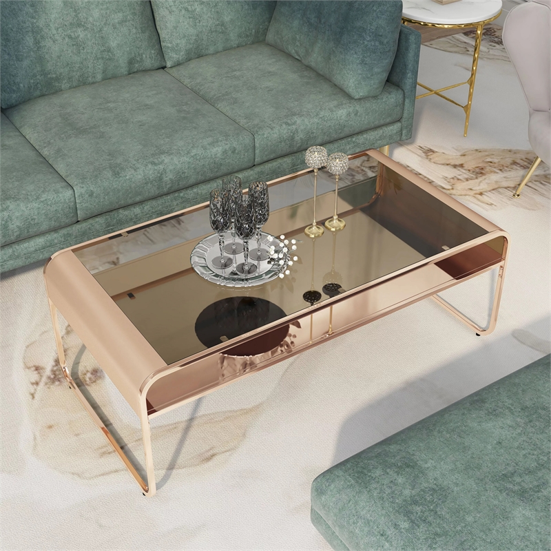 Furniture of America Mexller Contemporary Glass Top Coffee Table in Gold