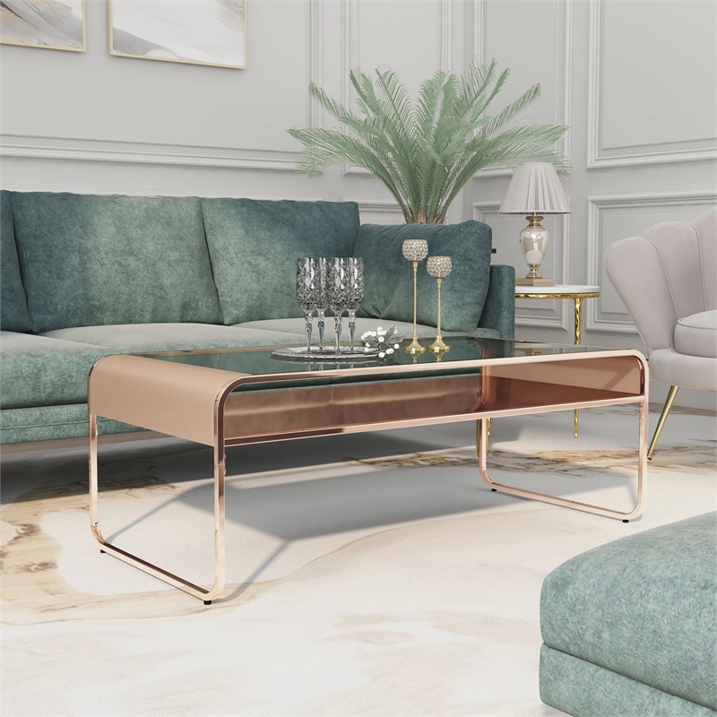 Furniture of America Mexller Contemporary Glass Top Coffee Table in Gold