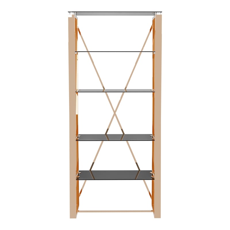 Furniture of America Abair Contemporary Glass Shelves Bookcase in Gold