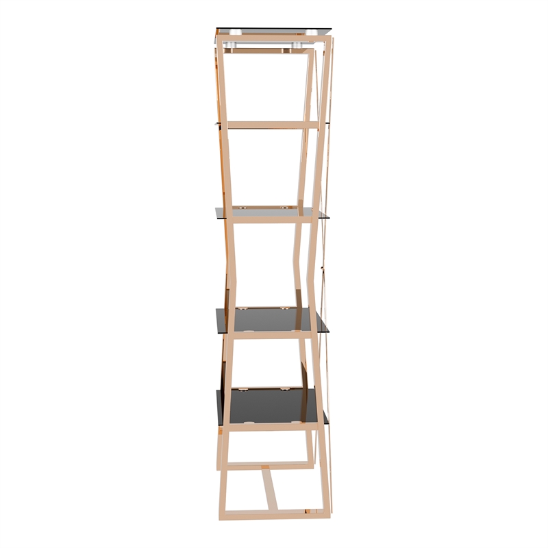 Furniture of America Abair Contemporary Glass Shelves Bookcase in Gold